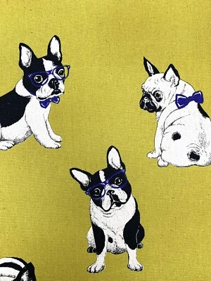 Dog fabric bulldog pug Boston Terrier dog puppy canvas cushions craft upholstery - Image 1 of 4
