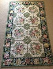 VTG AUBUSSON FRENCH COUNTRY FLORAL HAND KNOTTED NEEDLEPOINT WOOL RUG 3x5 RUNNER