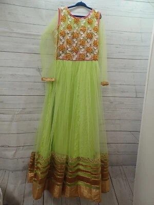 Girls Pakistani Indian Party Wear Girl Green Dress Sz 32 Pink Gold  - Image 1 of 4