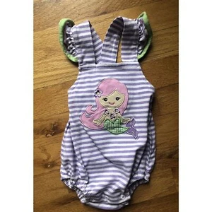 Whimsy 0-3M Purple Striped Mermaid bubble Romper - Picture 1 of 4