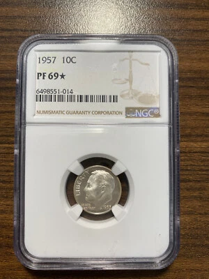 1957-P Roosevelt Silver Dime 10C NGC PROOF PR PF 69* STAR  - Image 1 of 2
