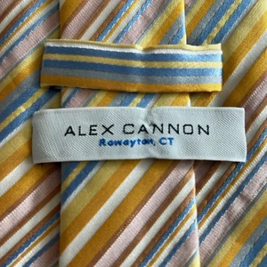 Alex Cannon Blue Yellow And Pink Striped Pastel Tie - Picture 1 of 5