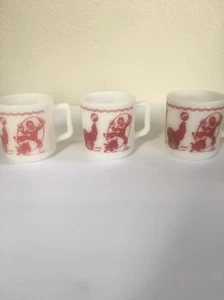 Vintage Hazel Atlas Circus Children's red white Coffee Cup Mug set of three - Picture 1 of 11