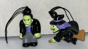 Hallmark RUSS 2 Mini Halloween Ornaments Rubber Figure 1-1/4" Frankenstein Witch - Picture 1 of 14