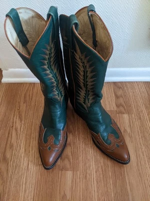 Botas de Vaquero Tony Lama Vintage Punta de Ala Coñac y Ejes Verdes Para Hombre Talla 8.5 D Foto 1 de 4
