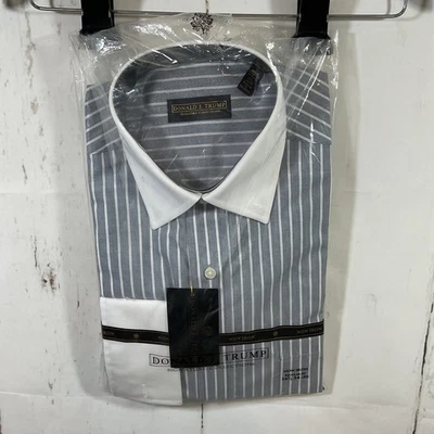 Donald J Trump Signature Collection Striped Dress Shirt 16.5 34-35 Gray Business - Image 1 of 4