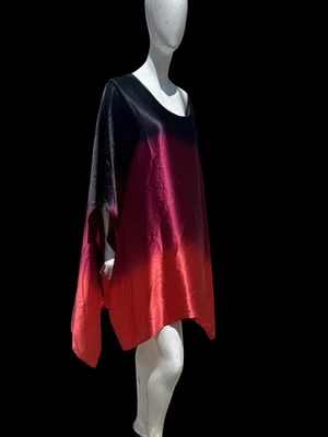 Caroline Rose Silk OMBRÉ 1X Art Poncho 束腰外衣上衣带内置迷彩背心二手完好 — 第 1/4 张图片