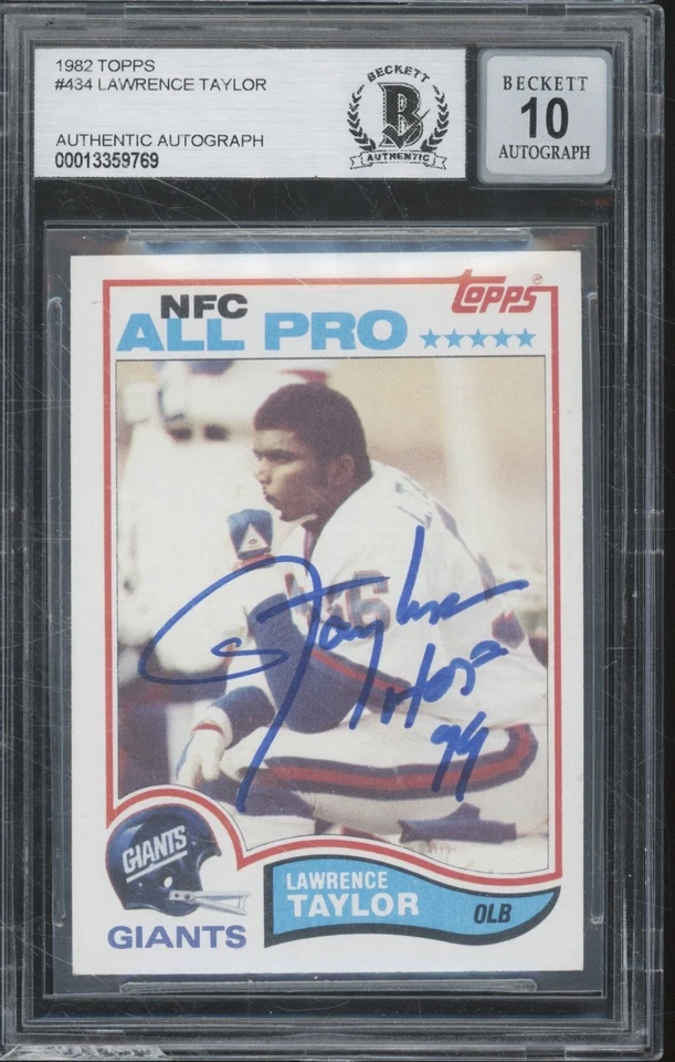 1982 Topps #434 Lawrence Taylor radiocontrol novato BAS Beckett 10 estuche astillado automático Foto 1 de 1