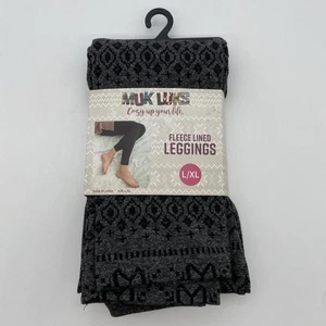 Muk Luks Leggings Fleece gefüttert grau schwarz Winter Muster Größe L/XL - Bild 1 von 3