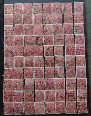 Australian KGV 1D Red Single Watermark 80 Stamps - Shades & Postmarks (16) - image 1 of 3