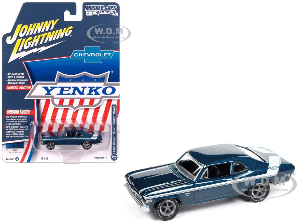 CHASE WHITE JOHNNY LIGHTNING 1 64 JLSP383A 1970 CHEVROLET NOVA YENKO FATHOM BLUE