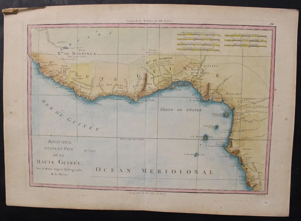 GUINEA WEST AFRICA 1787 BONNE & DESMAREST UNUSUAL ANTIQUE COPPER ENGRAVED MAP - Image 1 of 1