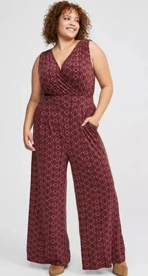 Mono tórrido para mujer 5 pierna ancha sobrepelliz tejido lazo trasero elástico sin mangas vino  Foto 1 de 4