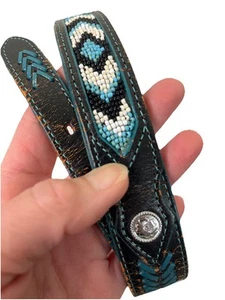 Circle Y of Yoakum Black & Blue Beaded Medallion Western Leather Belt Sz 32 USA - Picture 1 of 9