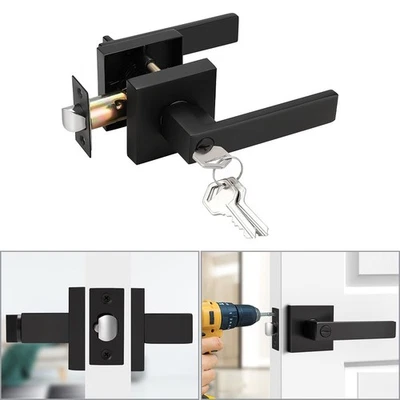 Door Lever Internal Square Heavy Duty Door Handles with Key for Home Bathroom - Image 1 of 4