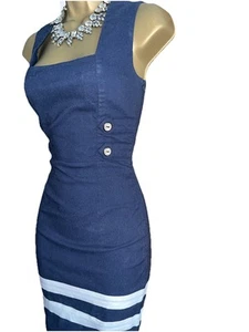 Y2K Nautical ❤️ JANE NORMAN Military Summer Fitted dress size 6 8 Blue Mini - Picture 1 of 17