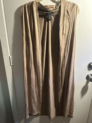 Women’s 2x Long Shrug Tan Brown Vest Sleeveless Soft Plus A47B - Image 1 of 4