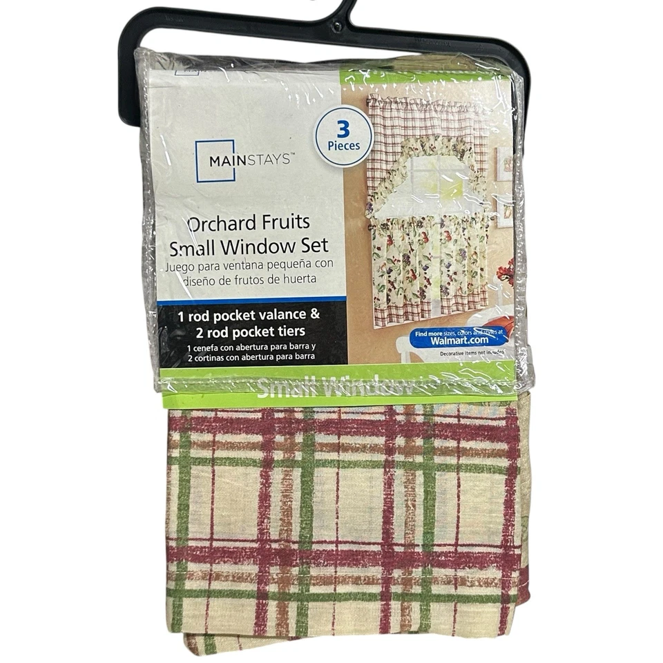 Small Window Curtain Set ORCHARD FRUITS 3 Piece Valance Tiers Mainstays Country - Image 1 of 4