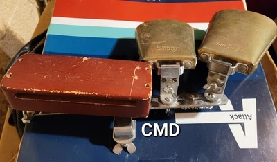 COOL VINTAGE 1960S LUDWIG GOLD TONE  4" & 5" COWBELLS & 7" WOODBLOCK  AND HOLDER - Image 1 of 4