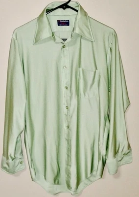 Camisa De Colección Manga Larga Años 70 Para Hombre Mediana Alta Qiana Nylon Verde Brillante Discoteca Foto 1 de 4