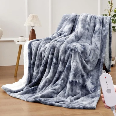HYLEORY Heated Throw Blanket 50''x60'' - Soft Faux Fur Electric Blanket with ...