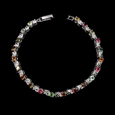 925 Sterling Silver Bracelet Round Tourmaline 3.5mm Natural Gemstone Jewelry 7in - Image 1 of 4