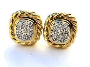 DAVID YURMAN 18K YELLOW GOLD PAVE DIAMOND ALBION OMEGA EARRINGS - RARE ESTATE  - Picture 1 of 12