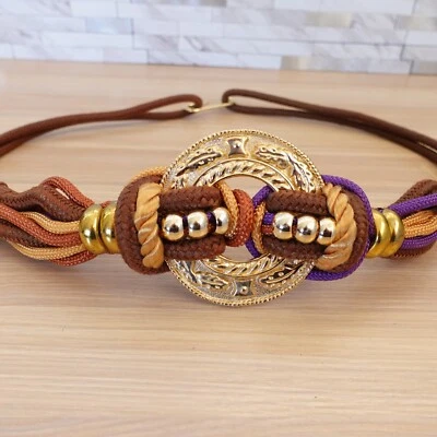 Cinturón de cuerda bohemio vintage para mujer medallón mediano dorado festival étnico años 80 RARO Foto 1 de 4