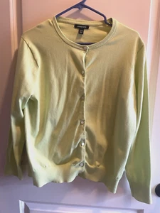 Lands' End Women Button Front Cardigan Sweater Size PL Lime Supima Cotton - Picture 1 of 3