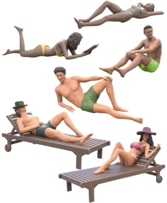 Frauen & Männer am Strand - 3D Druck Miniaturen - 1:24, 1:35, 1:48, 1:72, 1:87 - Bild 1 von 4