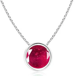 Solid 14KT White Gold 1.15Ct Round Shape 100% Natural Burmese Red Ruby Pendant - Picture 1 of 1