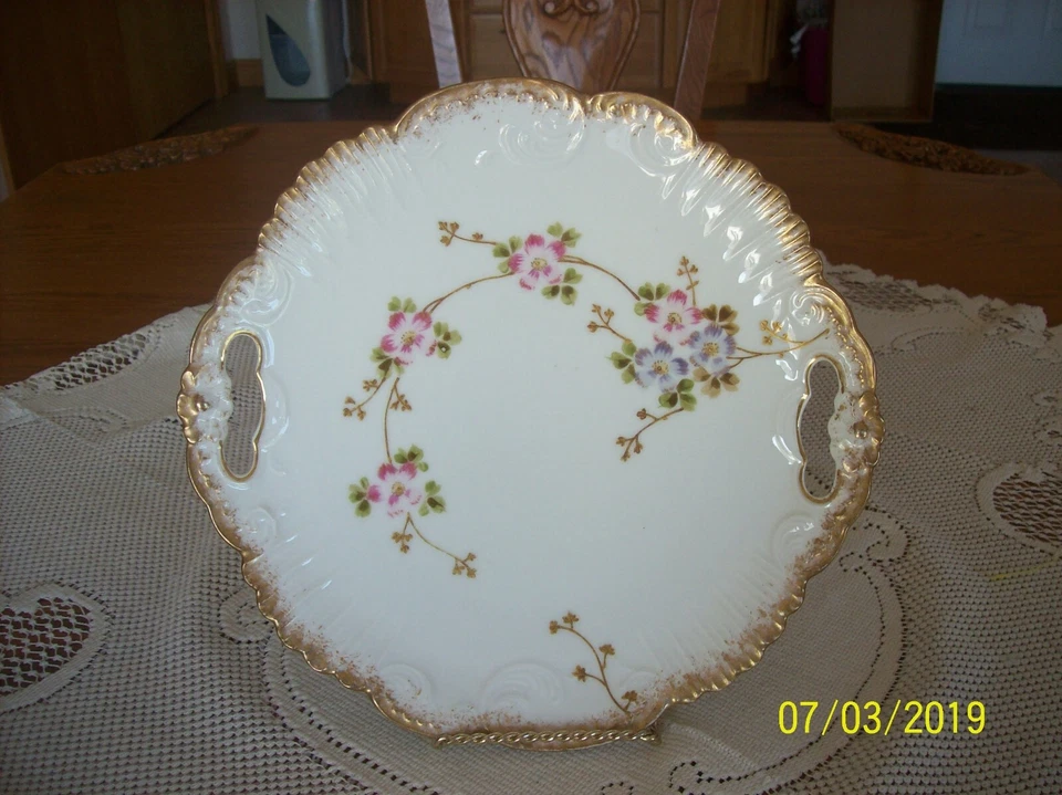 Plato de pastel de porcelana de doble mango Klingenberg & Dwenger AK/CD Limoges China Foto 1 de 4