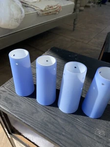Four Frosted Blue And White Two Layer Glass Cylinder Shades 3 Holes 5.5” Tall - Picture 1 of 8
