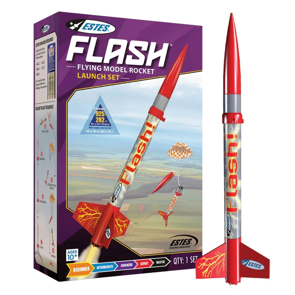 ESTES FLASH Flying Model Rocket E2X Launch Set #1478  Easy-To-Assemble Open Box - Image 1 of 1