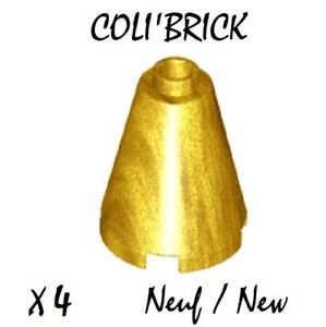 Lego 3942c - 4x Brique Cône Brick Cone 2x2x2 - Doré Pearl Gold - 14918 New Neuf