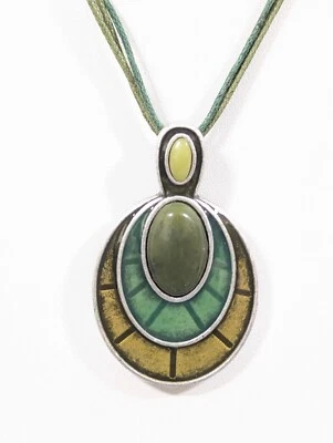 Collar Lia Sophia Verde Esmalte Ovalado Colgante Multi Cordón 18" Boho Western Foto 1 de 4