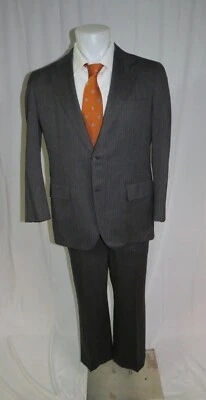 Brooks Brothers Own Make Special Order Charcoal HBone Stripe Two Button Suit 40S - Image 1 of 4