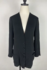 Vintage Rayon Crepe Jacket Womens Small Black Blazer Minimalist Preppy 80s - Picture 1 of 13