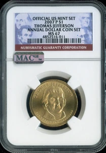 2007-P Thomas Jefferson Dollar NGC MS67 Annual - 3rd U.S. President - Picture 1 of 2