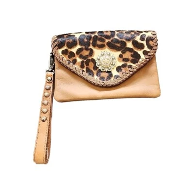 Montana West Horse Brown Snap Handbag/ Clutch Shoulder Or Wrist Strap Leather - Image 1 of 4