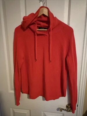 Moletom com capuz feminino Ralph Lauren waffle malha tamanho grande vermelho laranja - Imagem 1 de 4