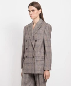 Zara Blazer Jacket Womens Medium Brown Plaid Double Breasted Academia Medium - Picture 1 of 11