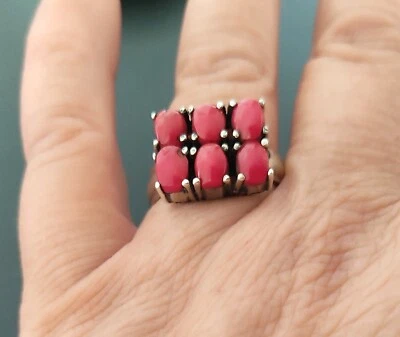 VTG 925 Sterling Silver Natural Oval Coral Gemstone Cocktail Ring Sz.9 Gift Love - Image 1 of 2