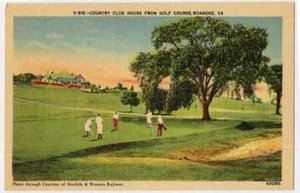 Roanoke VA 1939 campo de golf casa club de campo golfistas nuevo y ancho ferrocarril c postal - Imagen 1 de 1