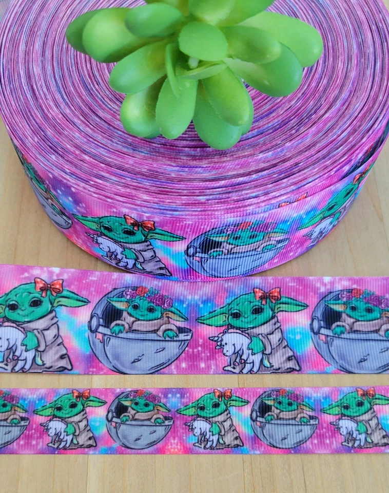 7/8 & 1.5" (1 YD) Baby Yoda Star Wars Grosgrain Ribbon Yoda & Unicorn Disney - Image 1 of 1