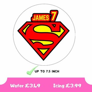 SUPERMAN PERSONALISED BIRTHDAY CAKE TOPPER EDIBLE - Up To 7.5 Inches