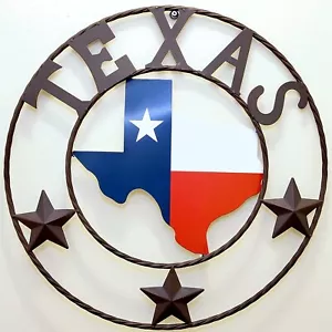 Rustic Metal Circle Wall Hanging Art Decor Welcome Sign Plaque Texas MAP flag - Picture 1 of 9