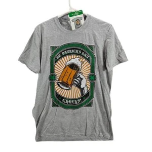 St Patricks Day Shirt Mens Medium Gray Green Beer Cheers Party Irish Shamrock - Picture 1 of 10