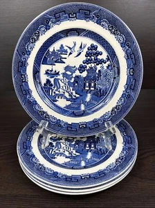 4 Gorgeous Johnson Brothers England Willow Blue Ironstone 8 7/8” Luncheon Plates - Picture 1 of 15