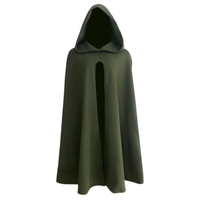 Capa verde medieval con capucha para hombres disfraces de Halloween con temática de mago renacentista Foto 1 de 4